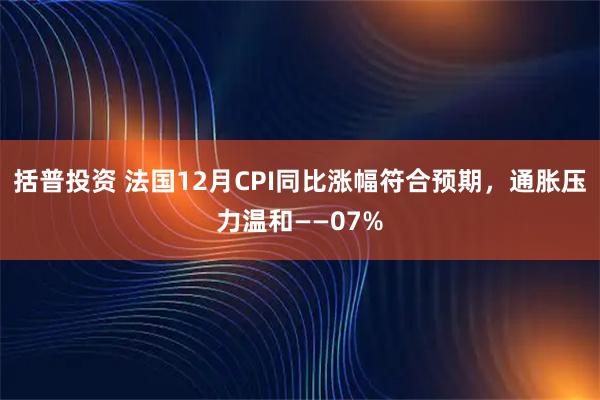 括普投资 法国12月CPI同比涨幅符合预期，通胀压力温和——07%